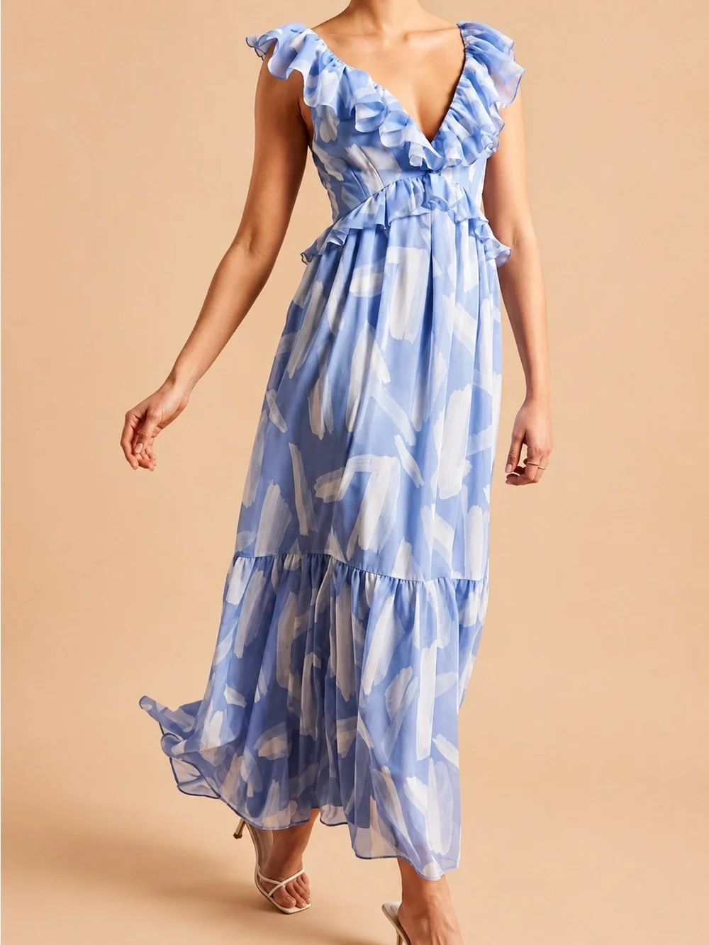 Abercrombie & Fitch | Babydoll Drama Ruffle Open Back Tie Maxi Dress ~ Small